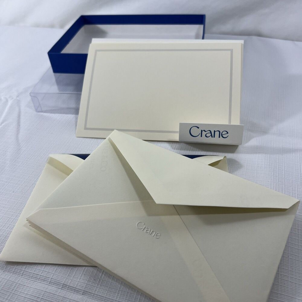 Crane & Co - Stationery Set Blue Lined - Ecru White Sheets and Cards - In Box